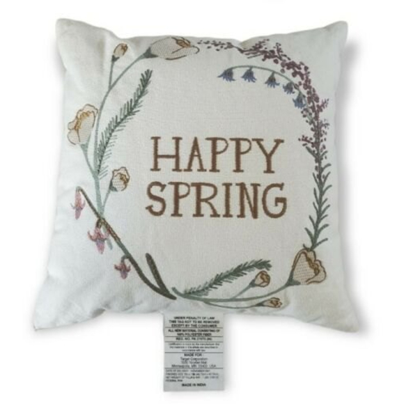 THRESHOLD Embroidered Happy Spring Throw Toss Pillow w/Tassels 18"x18" …